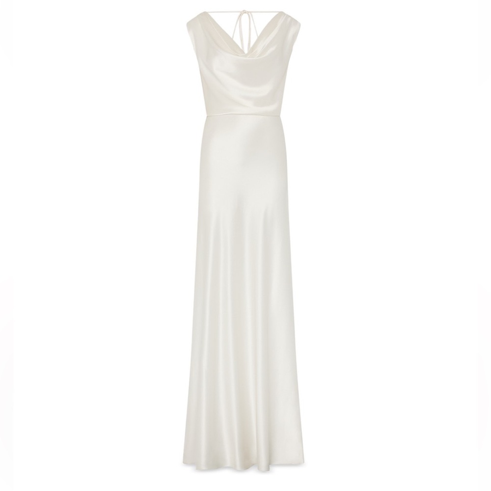 MILLY White Hammered Satin Cowl Neck Gown Sleeveless Maxi Dress Size 8 - Picture 4 of 4